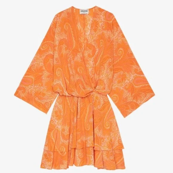 Zadig & Voltaire Hailey Paisley Silk Dress Orange – Size Small – Worn Once